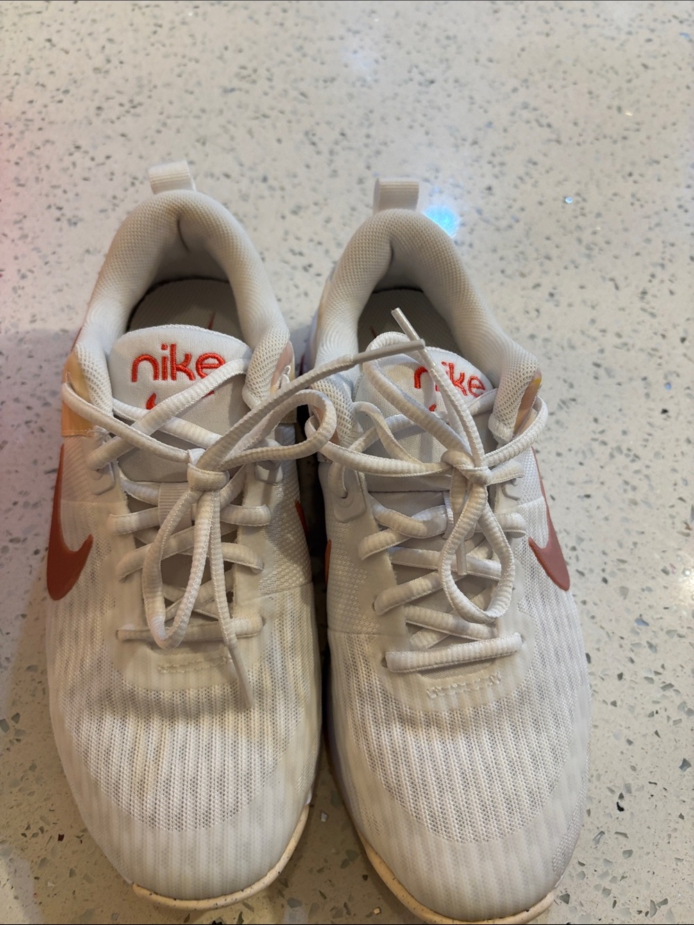 Nike Kids White Sneakers with Coral Swoosh